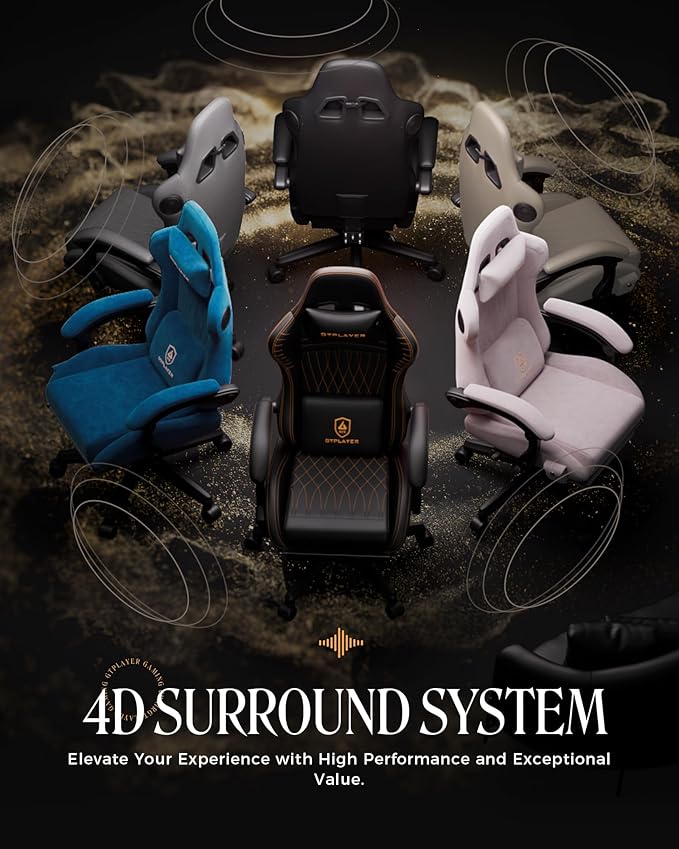 GTPLAYER Gaming Chair with Speakers Video Game Chairs with Footrest PC Gamer Chairs for Adults - Padded High Back Ergonomic Reclining Silla Gamer Linkage Armrest Ace Pro Black &amp Orange Stitch
