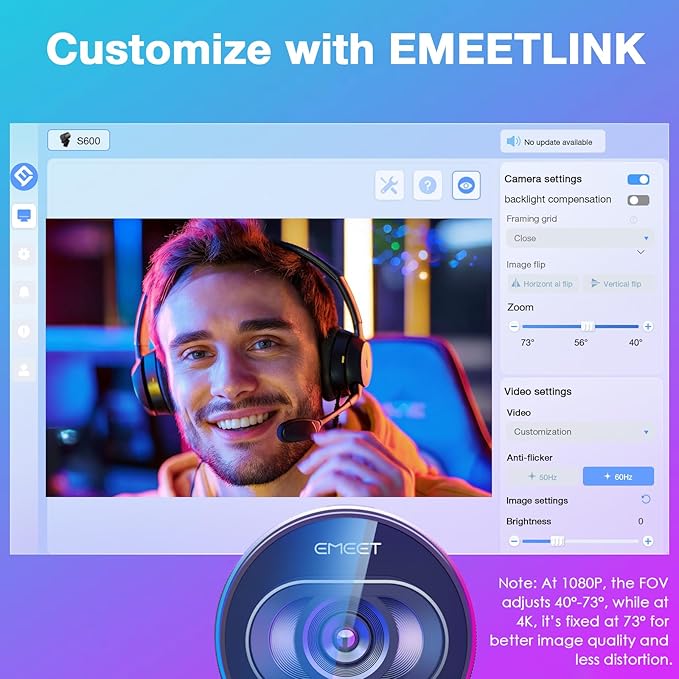 EMEET S600 4K Webcam with Tripod for Streaming - Sony 1/2.55'' Sensor PDAF Autofocus 1080P@60FPS 2 Noise Reduction Mics Built-in Privacy Cover 73° FOV Streaming Webcam for Product/Game/Beauty