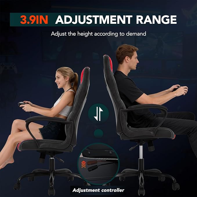 BestOffice Gaming Chair with Massage Ergonomic Office Desk Chair Adjustable Lumbar Support &amp HeadrestComputer Task Chair 360° Swivel for Adults (Red)