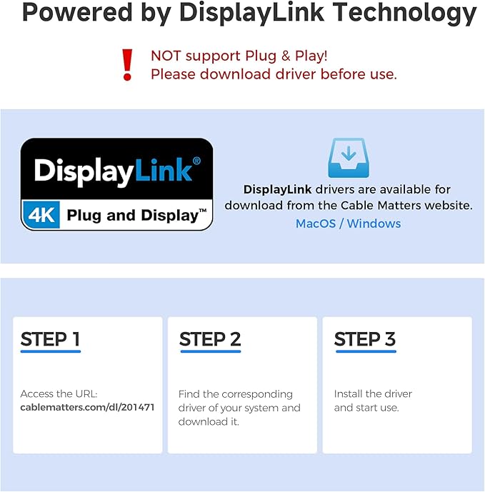 Cable Matters DisplayLink USB C to Dual HDMI Adapter Supports Dual 4K 60Hz on macOS &amp Windows USB C to HDMI Adapter for Two Extended Monitors on Mac M1/M2/M3/M4 Driver Required