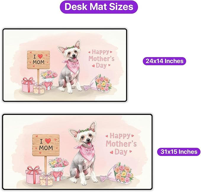 Happy Mother's Day Chinese Crested Love Dog Mom Heart Flower Desk Mat Full Keyboard Mouse Pad Dog Lover Large Mousepad 12004