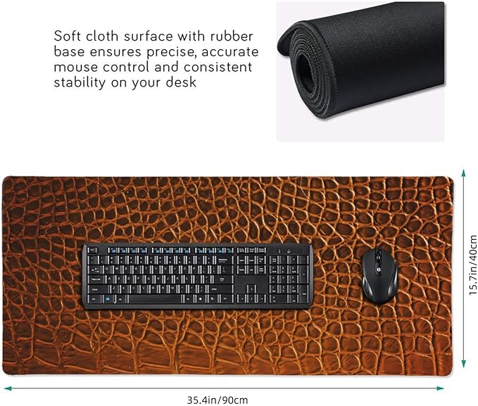 Elegant Brown Crocodile Leather Texture Green Large Mouse Pad Gaming Mat Desk Matt for Desktop Desk Pad Mat Anti-Slip XXL Big Mousepad with Stitched Edges for Computer