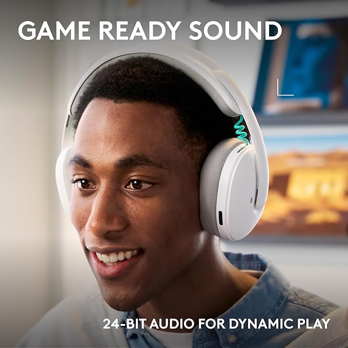 Logitech G325 Lightspeed Wireless Bluetooth Gaming Headset All-Day Comfort Built-in Mic with Noise Reduction 24-Bit Audio 24+ Hr Battery Life for PC PlayStation Switch Mobile – White