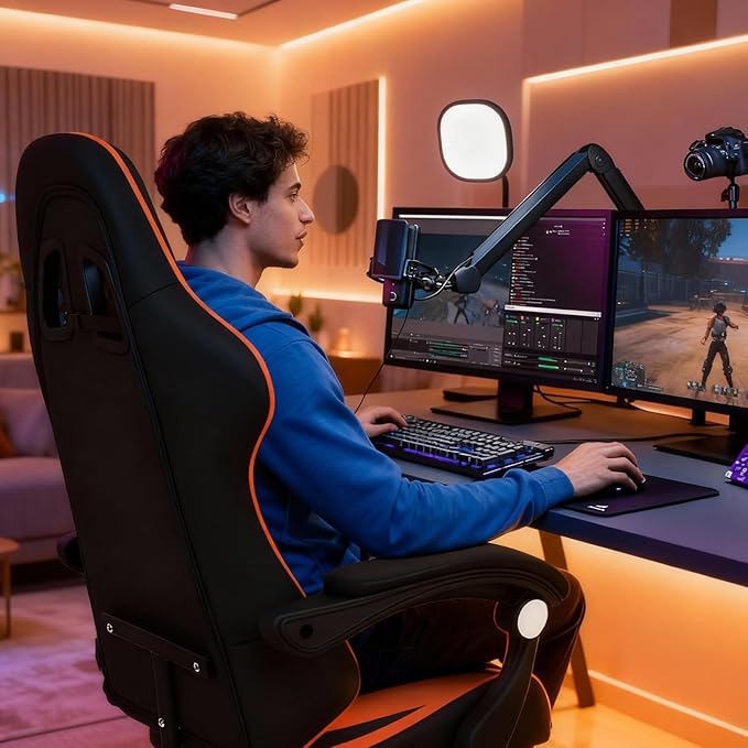 Video Game Chairs Ergonomic Gaming Chair Computer Gaming Chairs Leather Home Office Desk Chair sillas para escritorioBack Recliner Height Adjustable (Red+Black)