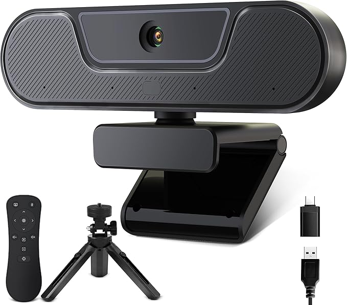 saylas 4K Webcam with Microphone and Speaker Wide Angle 112° Remote Control Autofocus Digital Zoom Privacy Cover Plug &amp Play Web Streaming Camera for Computer USB Webcam for Pc