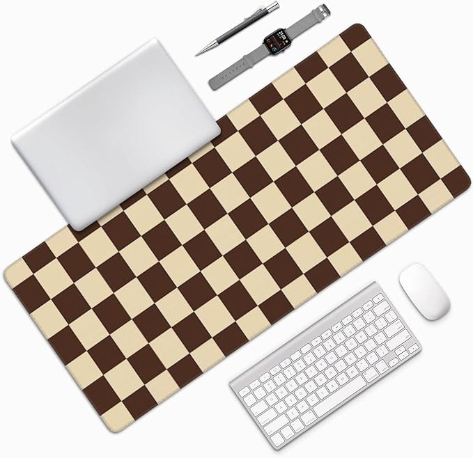 Brown Checkered Mouse Pad Large Desk Mat for Keyboard and Mouse Non-Slip Gaming Mousepad Office Desk Accessories for Computer 35.4x15.7Inch
