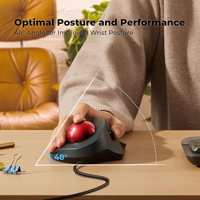 Wired Trackball Mouse for Large Hands Ergonomic Design Reduces Wrist &amp Muscle Strain Precision Tracking with Easy Index Finger Control Compatible with PC Laptop Windows Mac Red