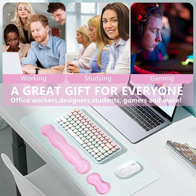 Gel Keyboard and Mouse Wrist Rest Cute Wrist Support and Arm Support Keyboard Rest for Keyboard and Mouse Typing Pain ReliefSuitable for Office/Computer/Laptop/Gaming (Transparent Pink Set)