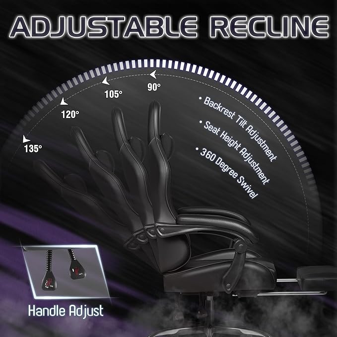 Homall Gaming Chair Video Game Chair with Footrest and Massage Lumbar Support Ergonomic Computer Chair Height Adjustable with Swivel Seat and Headrest (Dark Black)