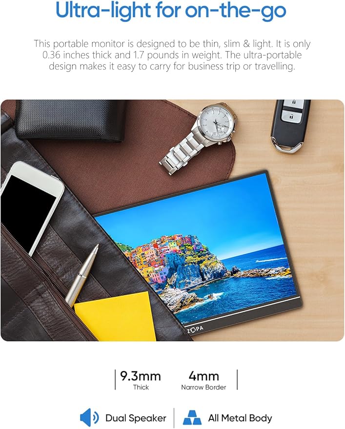ARZOPA Portable Monitor &amp Sleeve16.1'' 144Hz 1080P FHD Laptop Monitor &amp PU Sleeve Bag Combination