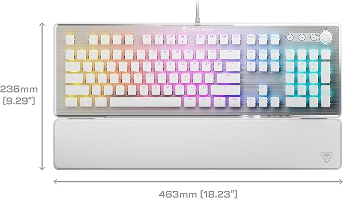 Turtle Beach Vulcan II – Full-Size PC Gaming Keyboard Titan II Mechanical Switches Customizable RGB Illuminated Keys Detachable Palm Rest Media Controls Aluminum Top Plate Numpad – White