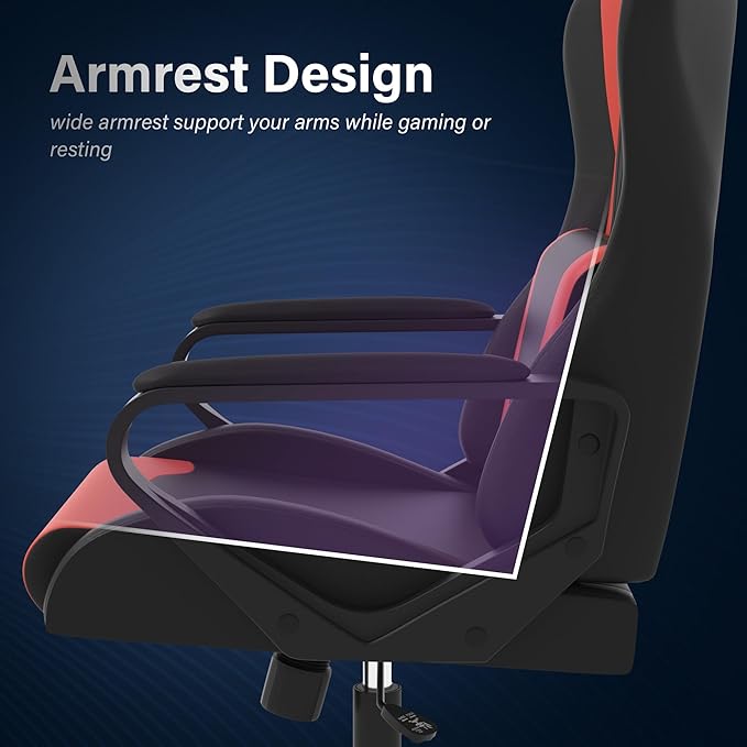 Ergonomic PU Leather Computer ChairHome Office Desk Chair with Adjustable Lumbar SupportExecutive High Back 360°Swivel Rolling Gaming Chairs for Adults(RED)