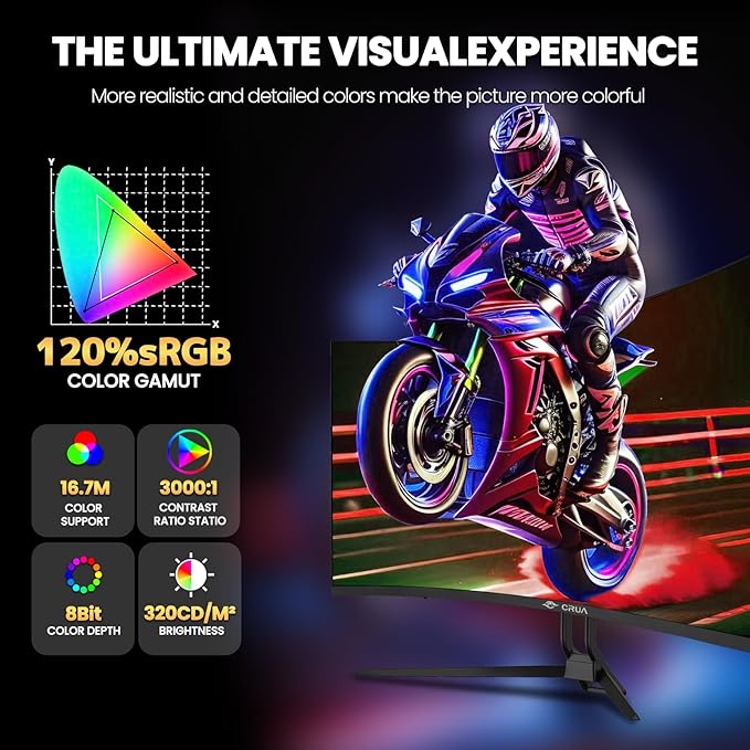 CRUA 32 Curved Gaming Monitor 4k UHD(3840 * 2160P) VA Screen 1500R 144Hz/160Hz Computer Moniter Supports AMD Freesync 120% sRGB Built-in Speakers Wall Mountable Installs(HDMI 2.1/DP 1.4)-Black