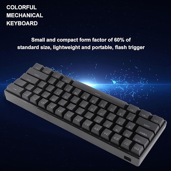 Brrnoo Compact 61 Key RGB Wired Mechanical Keyboard Professional Blue Switches Double Color Injection Portable Gaming Keyboard with Anti Ghosting Design