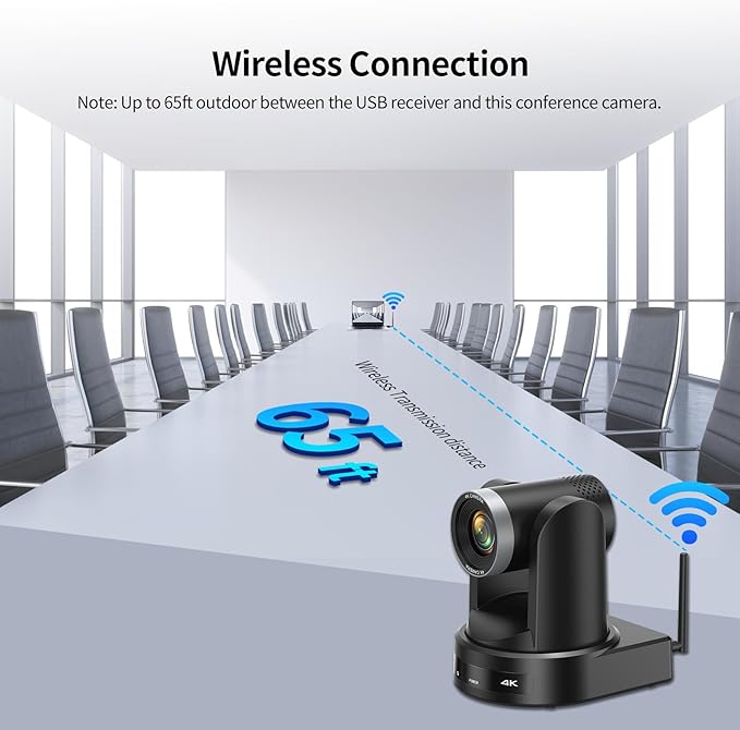 4K Wireless PTZ Camera AI Auto Tracking Wireless/USB3.0/LAN Video Conference Camera 12X Zoom Low-light Enhancement IP Live Streaming for Church Education and Conferences OBS vMIX Easy Setup