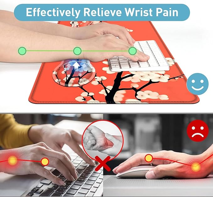 Large Mouse Pad and Keyboard Wrist Rest Desk Pad for Keyboard and Mouse 4-in-1 Large Gaming Mouse Pad with Wrist Support Desk Mat for Home Office Study GameBeautiful Flowers