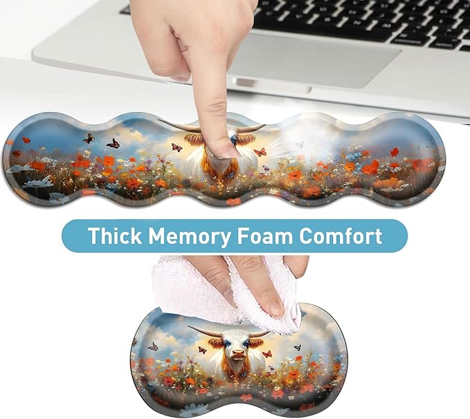 Keyboard Mouse Pad Set Extended Gaming Mouse Pad+Ergonomics Keyboard Wrist Rest Support Memory Foam Easy Typing Pain Relief 4Pcs XL Ultra Thick Desk MatCow Wildflower Butterflies