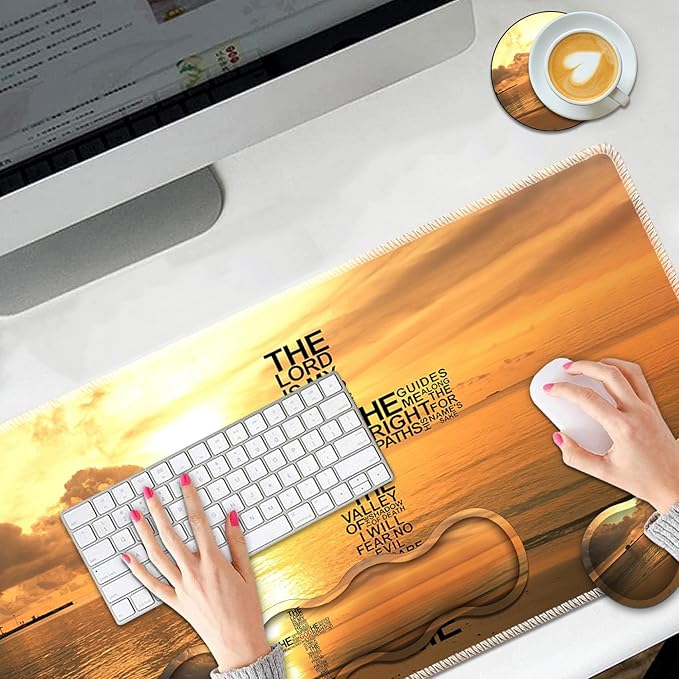 Large Mouse Pad Set Desktop Mouse Pad + Keyboard Wrist Pad + Mouse Wrist Pad + Coaster Ergonomic Memory Foam Multi-functional Desk Mat - Evening Calm