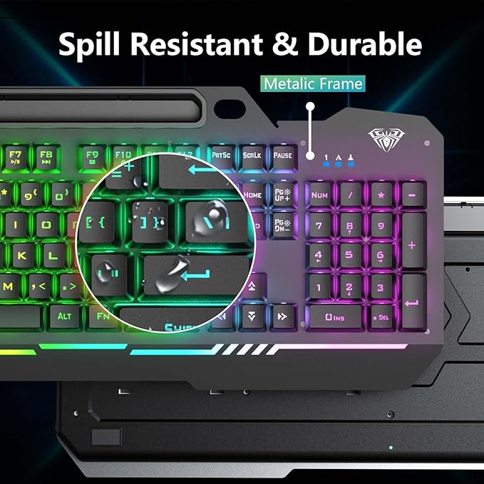 AULA Gaming Keyboard T102 104 Keys Gaming Keyboard and Mouse Combo with RGB Backlit All-Metal Panel Anti-Ghosting PC Game Keyboard and Mouse USB Wired Keyboard Mouse for MAC Xbox PC Gamers