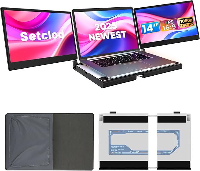 14 FHD 1080P Laptop Monitor Extender Triple Screen Portable Compatible with Mac Windows Chrome (Triple 14 Monitor)