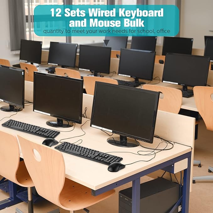 Fabbay 24 Pcs USB Wired Keyboard and Mouse 12 Wired Mouse 12 Corded Full Size Keyboard for School Office Home Compatible with Computer/Laptop/Windows/PC/Desktop
