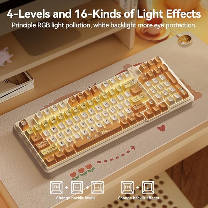 AUSDOM 98Pro Wireless Mechanical Keyboard Tri-Mode Bluetooth/2.4GHz/USB-C Gasket Hot Swappable Custom Gaming Keyboard with Backlit PBT Keycaps Linear Switches for Windows/Mac/PC (Yellow Cat Theme)