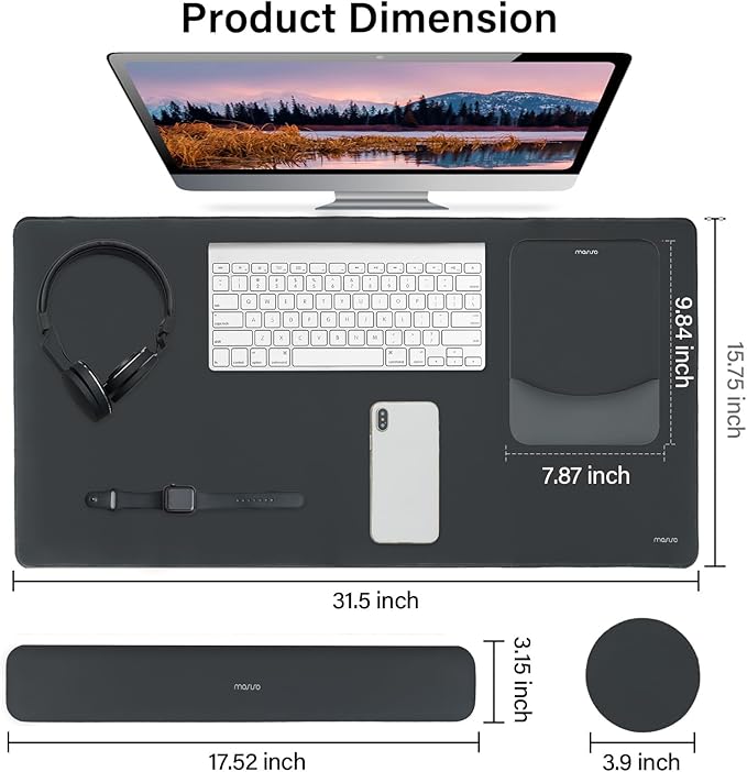 MOSISO Keyboard Mouse Pad Set Large Gaming Mouse Pad&ampRectangular Keyboard Wrist Rest&ampMousepad with Wrist Rest&ampCoaster Ergonomic Non-Slip&ampEasy Typing Pad with Curved Silicone Lining