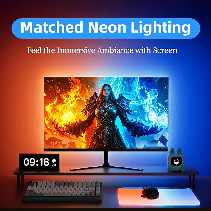 Upgraded 32-Inch Monitor Backlight Unibody LED Strip with 45° Upward Glow &amp Dual USB Power Smart Ambient PC Lighting with Screen Sync