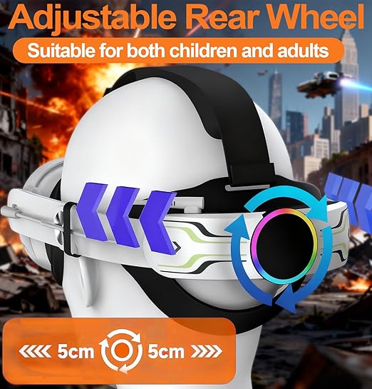 RGB Head Strap for Oculus/Meta Quest 3/3s Head Strap with Battery 10000mAh Pack for Extended 8 Hrs of Playtime Fast Charging VR Power Adjustable Elite Strap Enhanced Support and Balance in VR