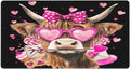 Cute Highland Cow with Bow Heart Glasses Mouse Pad Non Slip Large Desk Keyboard Mat Gaming Protection Pad 16X29.5 Inch