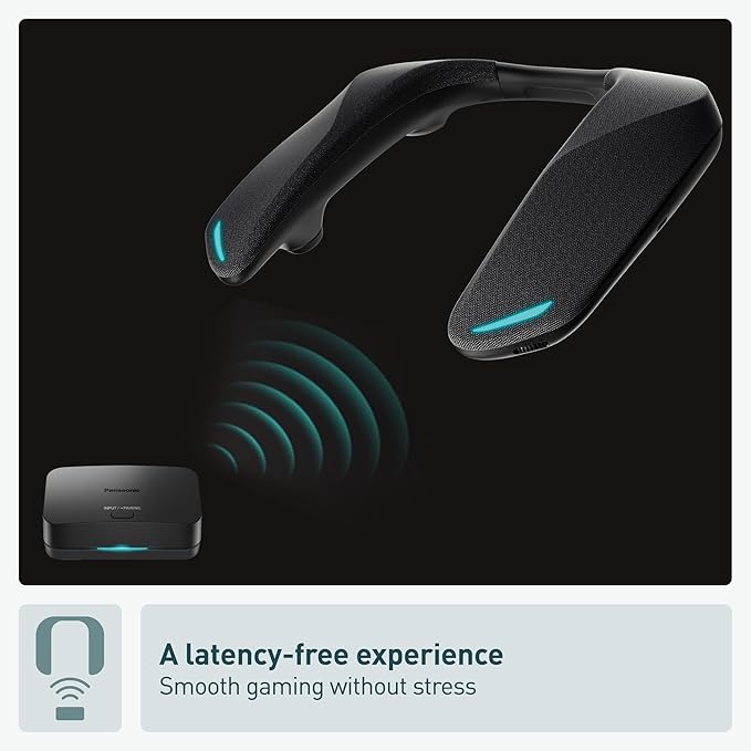 Panasonic SoundSlayer Wearable Speaker System for Gaming Movies and Music Lightweight Neck Speaker with Built-in Microphone and Immersive Dimensional Sound - SC-GNW30