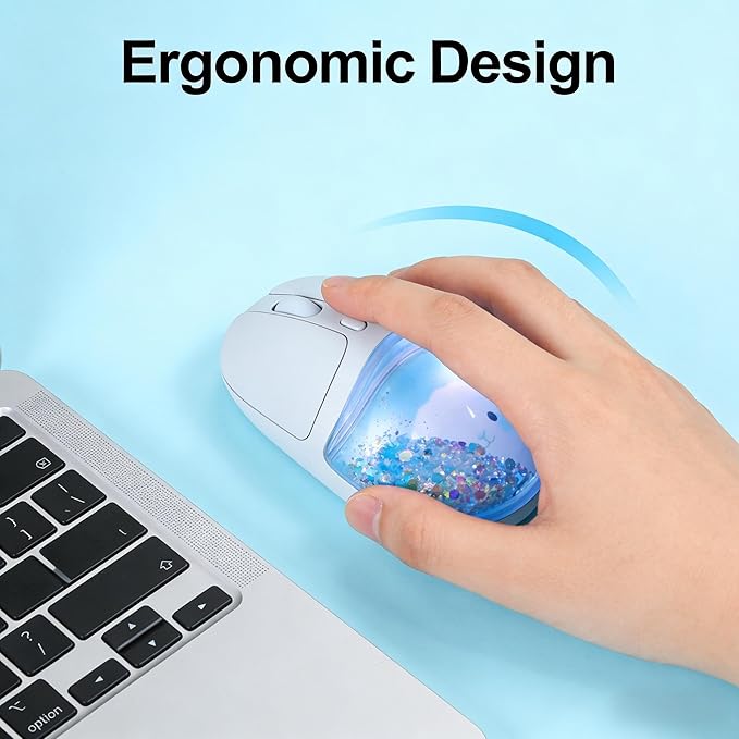 Wireless MouseGlitter Animal Design 3-Device Bluetooth &amp 2.4 G 4000 DPI RGB Light Multi-Mode Portable Mouse for PC Laptop Office Gaming Students Home Travel Use (Blue)