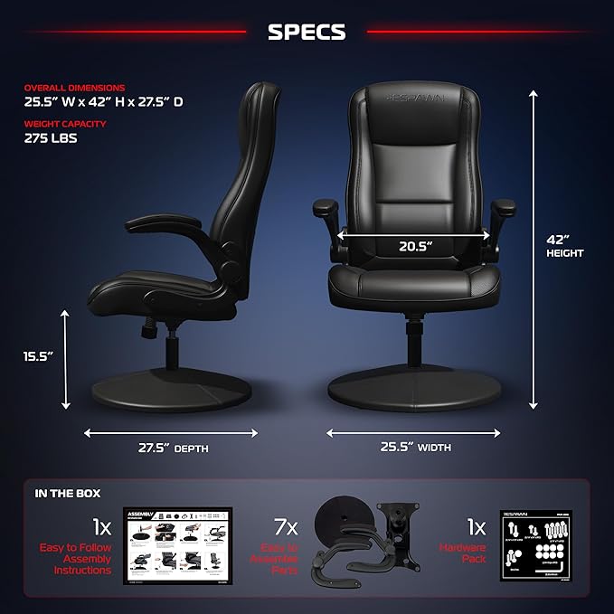 RESPAWN 800 Swivel Rocker Gaming Chair - Ergonomic Floor Gaming Seat with Lumbar Support Flip Up Armrest High Back Pedestal Base Comfortable No Wheels Console Video Game Rocker Chair - Black