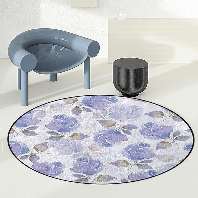 Blue WhiteRound mat Washable Desk Chair Mats Faint Watercolor Swirling Roses Botanical Hardwood Floor mat Chair mat Round Chair Cushion for Desk Chair Office ChairCushion Roses Diameter 39.3 in