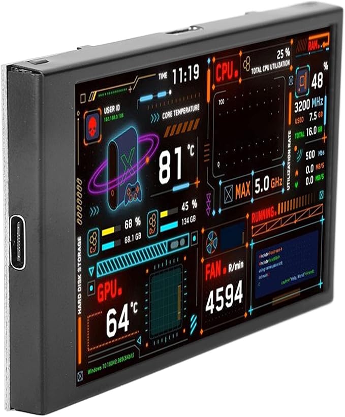 VBESTLIFE 3.5inch Computer Temp Monitor USB C PC Mini Sensor Panel Display for aida64 PC CPU Data Temperature Monitor Computer Case Secondary Screen