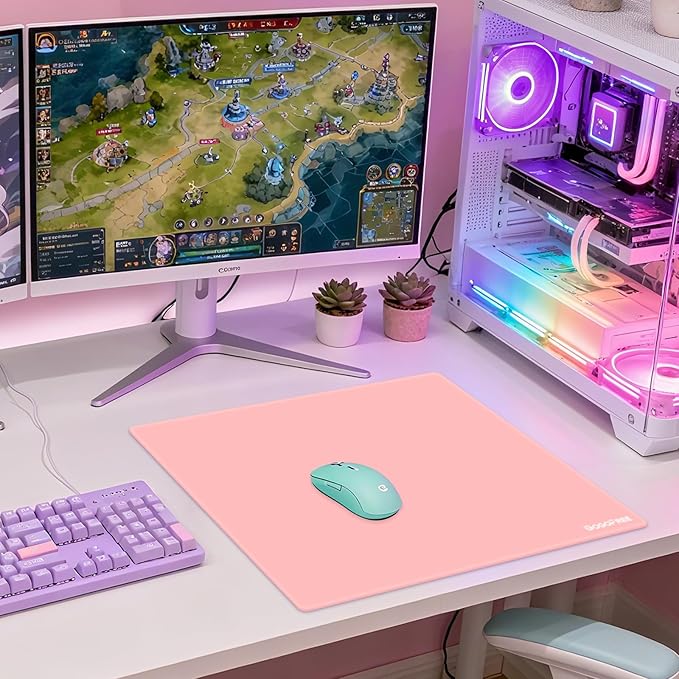 Glass Mousepad with Hard Surface for Gaming Ultra Smooth Mouse Mat Water-Resistant Large Mouse Pad Precision Speed Control for Esport Games/Office Pink XL(15.7’’×19.6’’)