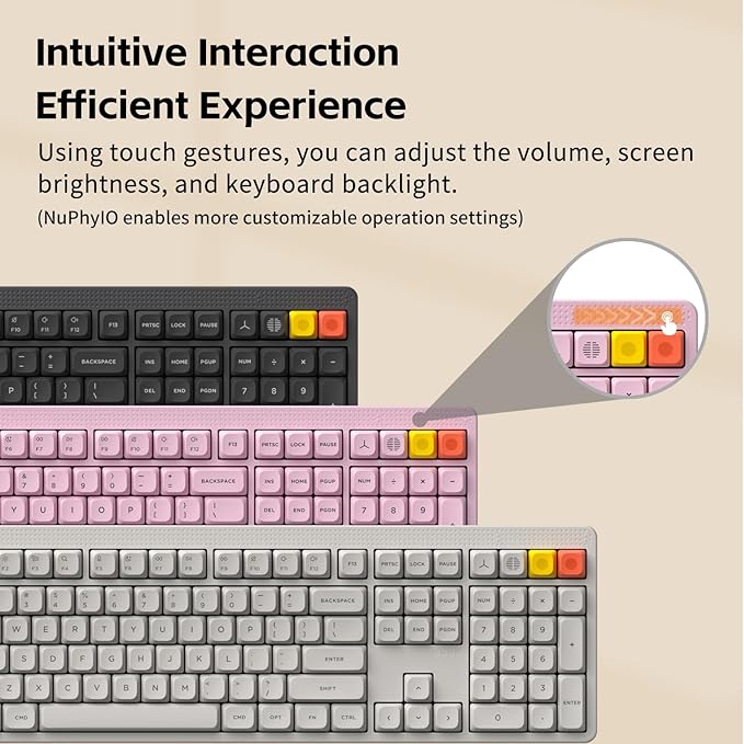 nuphy Node100 Wireless Mechanical Keyboard Hot Swappable Custom Bluetooth Keyboard 109 Keys Computer Gaming Keyboards Supports Touch Gestures PBT Keycaps RGB Backlit Bluetooth/2.4GHz/USB-C