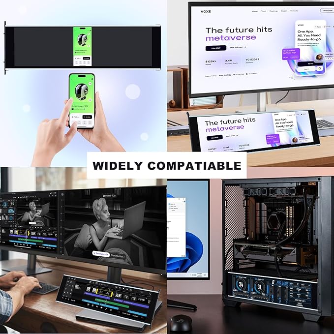 GeeekPi 12.6 Inch IPS LCD Touch Screen Monitor FHD 1920x515 Display Fit for Hyte Y60 PC Case CPU GPU Secondary Monitor Panel Built-in Dual Speakers Plug &amp Playwith up to 10-Points of Multi-Tou