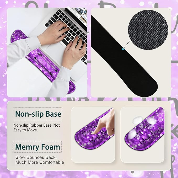 Large Mouse Pad Ergonomic Mouse Pad with Wrist Rest and Keyboard Wrist Rest 4 in 1 Set 31.5 x11.8 inch Extended Desk Pad for Home Office Work Hard Quotes Purple Gradient Gilt XXL Gaming Mouse Mat