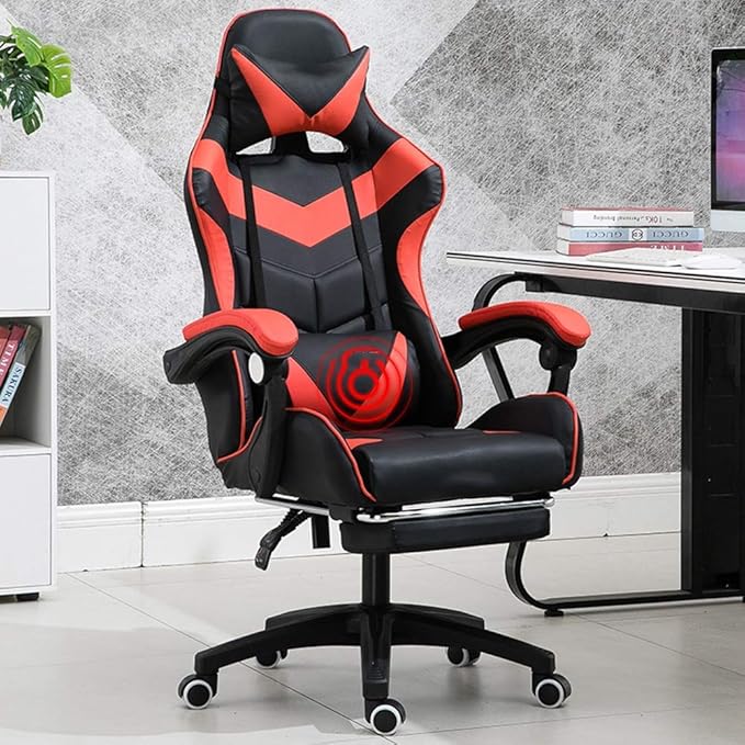 UISLA Office Video Game s Ergonomics Lift Seat with footrest High Back Gaming Multifunction with Headrest and Lumbar Support for Video Game Swivel Dign