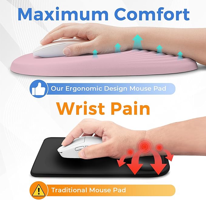 Ergonomic Mouse Pad with Wrist Support Memory Foam Wrist Rest for Pain Relief &amp Carpal Tunnel Non-Slip Base for Office Computer PC Laptop (12x8x1.2inch Korean Lovely Pink)