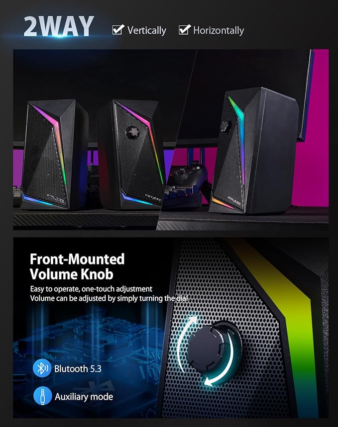 GTPLAYER Computer Speakers RGB Gaming Speakers &amp Bluetooth USB Adapter for Desktop PC Laptop Monitor Tablets and GT Family Music Gaming Chair Including 3.5mm AUX Cable