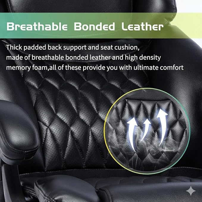 Gaming Office Chair - Video Gaming Chair with Footrest Lumbar Support High Back Massage Reclining Home Office Computer Desk Chair: Height Adjustable Ergonomic Comfy Leather