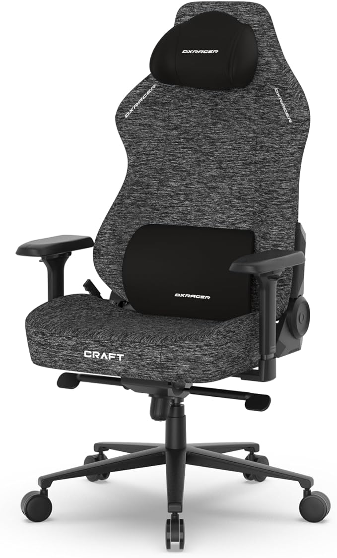 DXRacer Craft XL Video Gaming Chair for Adults Ergonomic Office Reclining Computer Chair with Magnetic Head Pillow and Lumbar Support Racing Style Height Adjustable (Woven Fabric Gray)