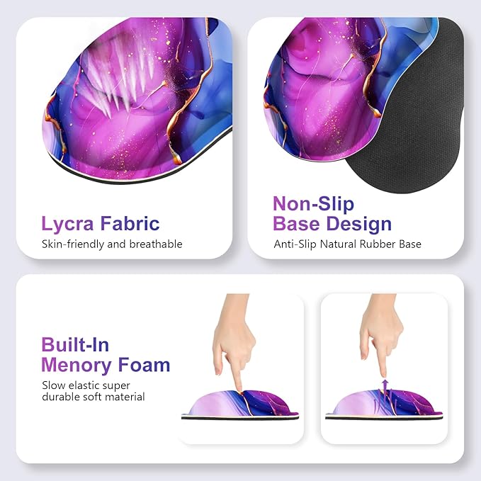 Large Gaming Mouse Pad Set 4 in 1 Ergonomics Keyboard Desk Mat with Memory Foam Wrist Rest Computer PC Extended Game Mousepad Non-Slip Desk Pad Matt Easy Typing Pain Relief I Colorful Marble
