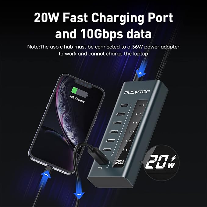 USB C Hub for Laptop 7 in 1 10Gbps USB Adapter Support Data &amp Charging(Not Support Video) USB Hub 10Gbps Ports for iMac MacBook Pro/Air iPad XPS USB Hub Multiport Adapter