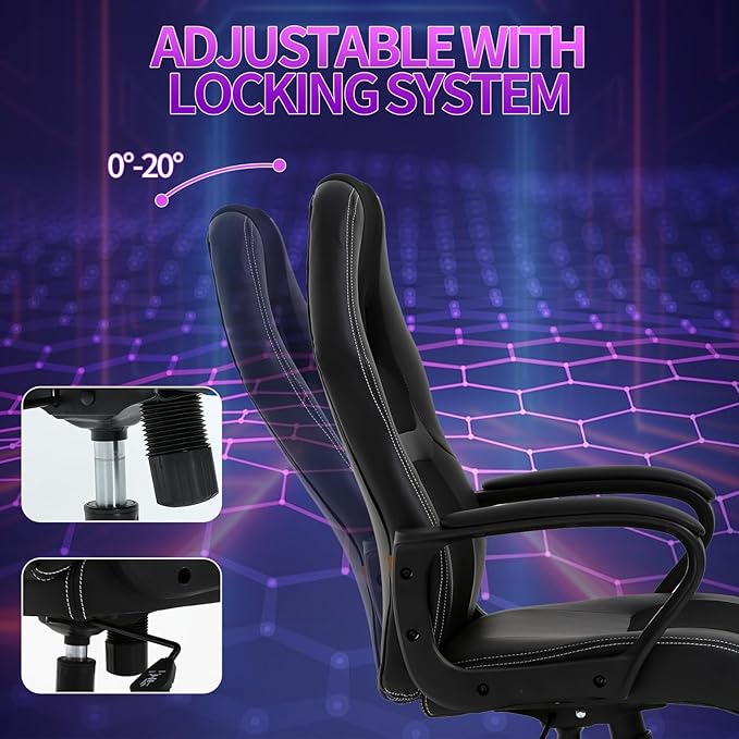 Gaming Chair Office Chair Adjustable Ergonomic High Back Massage Computer Desk Chairs with Lumbar Support PU Leather Racing Chairs Rolling Swivel for Adult &amp TeenBlack