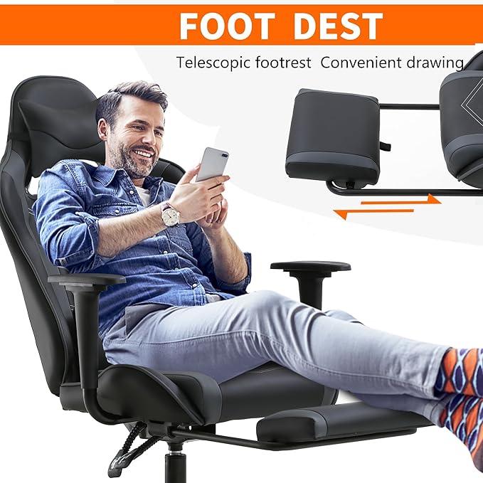 Gaming Chair High Back PU Leather Gaming Chairs Computer Chair with Headrest &amp Lumbar Support Height Adjustable Wide Seat Gamer Chair Gaming Chairs for Adults Game Chair with Footrest &amp Arm