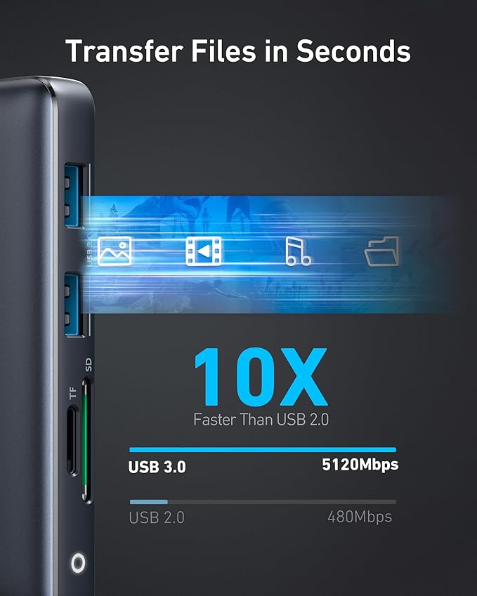 Anker Laptop Docking Station Dual Monitor 8-in-1 USB C Hub 4K Dual Monitor with 2 HDMI 1 Gbps Ethernet Hub 85W Power Delivery SD Card Reader for XPS and More (Charger not Included)