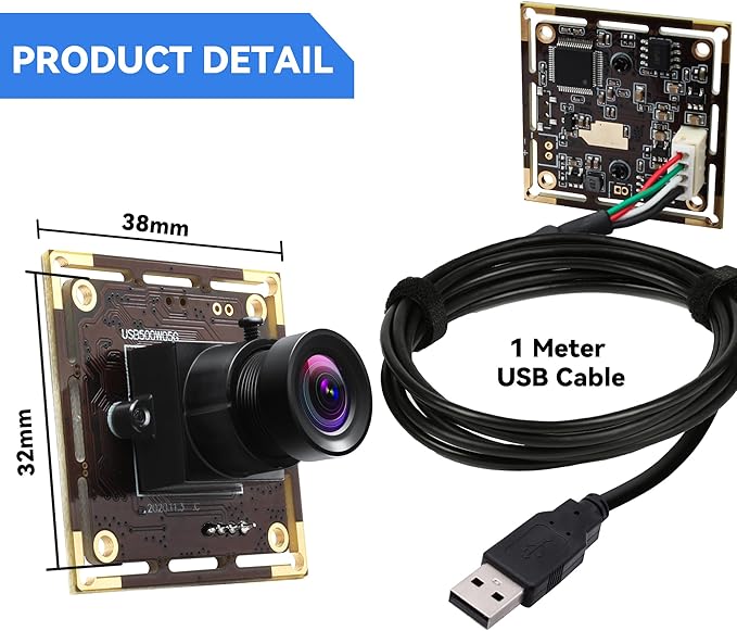 5MP USB Camera Module 3.6mm Fixed Lens 1944P MI5100 Embedded Webcam Plug and Play UVC Lightburn Camera for 3D Printers Industrial Automation